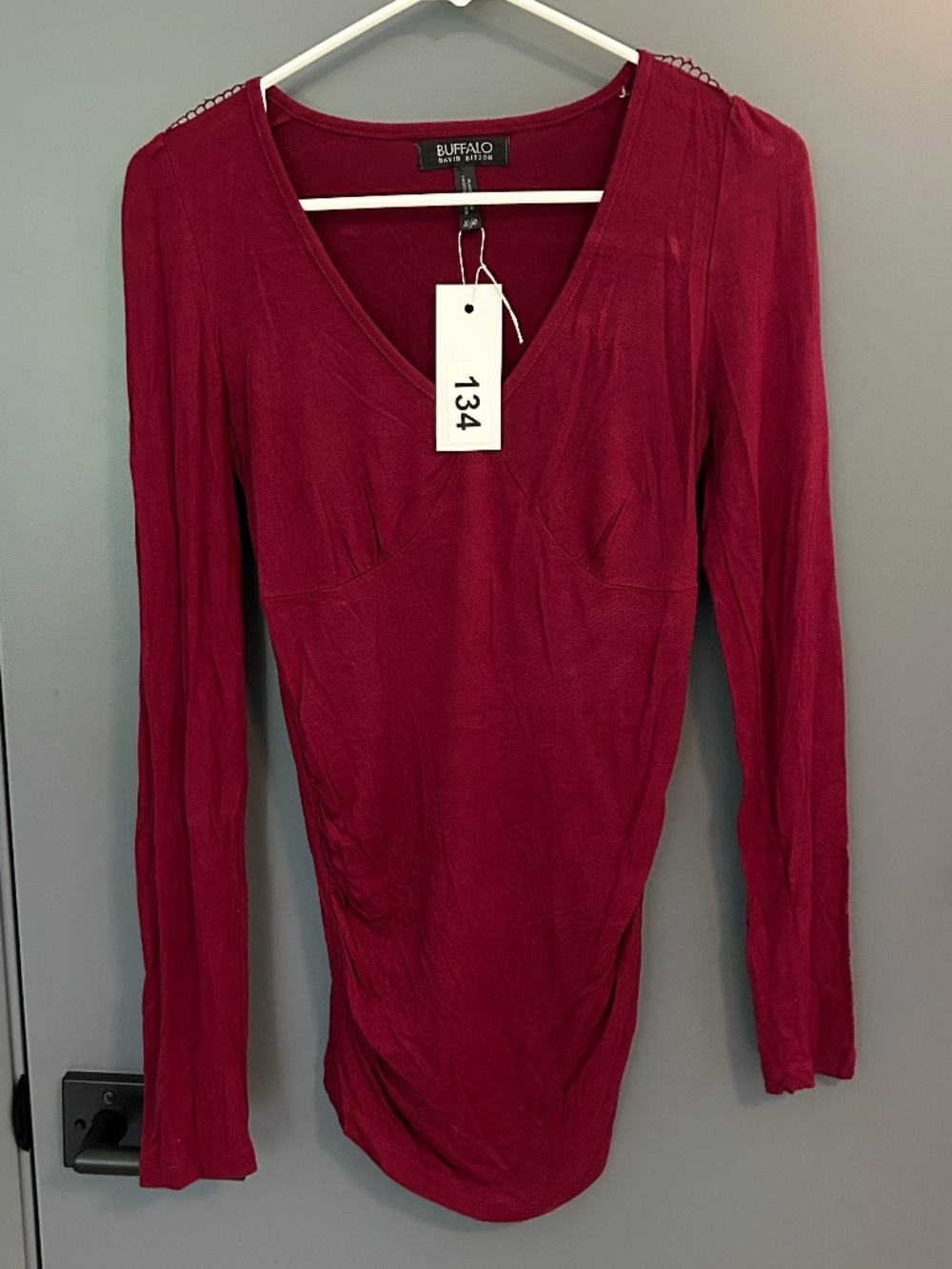 134 Long sleeve burgundy red top